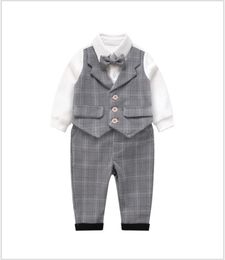 Good Quality Baby Boys Gentleman Style Clothing Sets Toddler Vest RompersPants 2pcs Set Infant Suit Newborn Clothes Outfits9415117