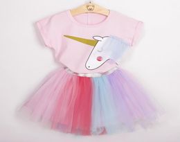 Whole Baby unicorn suit kids designer clothes girls outfits INS children print toprainbow TUTU lace skirts baby girl designer8134152