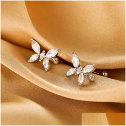 Clip-On Screw Back Backs Earrings 2022 Trend Korean Fashion Temperament Simple Butterfly Crystal Ear Clip For Woman Charm Gift Jewellery Dhjnm