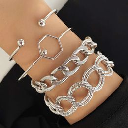 Hot Selling Alloy Set, Personalised Thick Chain Bracelet, Creative Smooth Multi-layer Open Bracelet