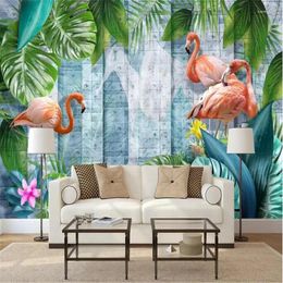 Wallpapers Modern Minimalist Hand-painted Tropical Plants Flamingo Nordic Wall Manufacturers Wholesale Wallpaper Mural Custom Po