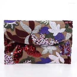 Evening Bags Bling Sequins Embroidery Clutch Bag Women Cotton Linen Envelope Party Handbag Floral Pattern Ladies Wedding Prom Purse