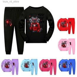 Clothing Sets Skibidi Toilet Child Pajama Set Polyester Kids Clothes Baby Girls Tracksuit Teenage Boys Long Sleeve T Shirt Pants Suit Sleepwea T240415