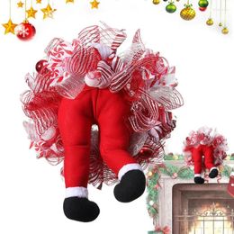 Decorative Flowers Christmas Wreaths For Front Door Santa Costume Leg Ornaments Wreath With Red Ribbon Decor Winter