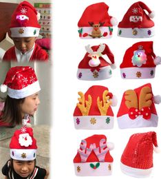 Kids Glow Christmas Beanie Hat Cartoon Plush Pom Pom Christmas Santa Cap Cute Snowman Deer Xmas Party Hats TTA204071313628