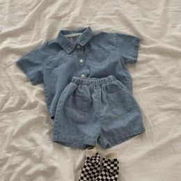 Clothing Sets 2024 Summer Baby Short Sleeve Denim Jacket Clothes Set Solid Boys Girl Casual Shorts 2pcs Suit Cute Kids Jean Outfits