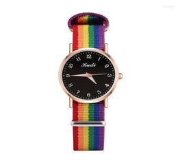 Wristwatches Luxury Women Quartz Watches Ladies Rainbow Color Fabric Belt Wristwatch For Stylish Waterproof Bracelet Watch Reloj M6714780