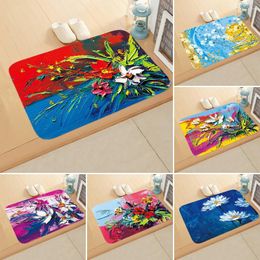 Bath Mats Household Printing Oil Painting Tree Pattern Coral Cashmere Living Room Mat Doormat Non-Slip DDD23