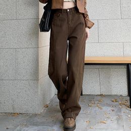 Women's Jeans American Vintage Brown Baggy Women Fashion Patchwork High Waist Loose Straight Denim Wide Leg Pants