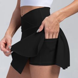 Women Sports Short Skirt 2 in 1 Yoga Shorts Side Fork Fitness Running Tennis Badminton Anti Expre Gym Sportswear 240411