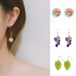 Dangle Earrings 1Pair Lovely Ear Drop Resin Earring Simulation Fruit Purple Beads Grape Jewellery Women Pendant Gift