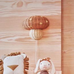 Wall Lamp Nordic Style Children's Room Bedside Handmade Rattan Bedroom Study Lights Mushroom Shape Mounted Decor Lamps