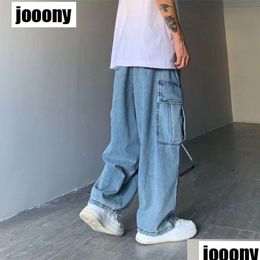 Men'S Jeans Mens Spring Autumn Fashion Harajuku All-Match Jean Wide Leg Cargo Straight Loose Hip Hop Streetwear Denim Trousers Drop D Dhwul