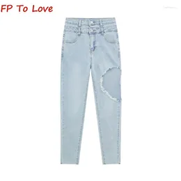 Women's Jeans Y2K Design High Waist Spice Girl Wrap Hip Hole Personality Stretch Sexy Skinny Pencil Pants