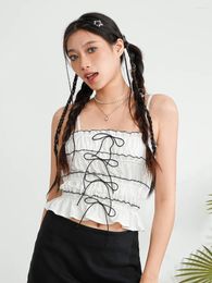 Women's Tanks Women S Ruched Crop Cami Tops Sleeveless Spaghetti Strap Tie-up Front Vintage Sexy CamisTop Shirt E-Girl Streetwear