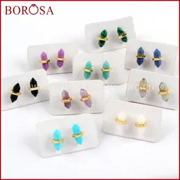 Stud Earrings BOROSA 5pairs Gold Colour Multi-kind Natural Stone Faceted Point Studs Drusy Agates Labradorite Gems Jewellery ZG0348