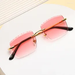 Sunglasses Stylish For Women Rectangle Shape Rimless Cut Edge Sunglass Men UV400 Protection Travelling