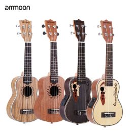 Cables ammoon Ukulele 21" Acoustic Ukulele 15 Fret 4 Strings Guitar Musical Stringed Instrument Different Types Guitarra for Option