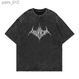 Men's T-Shirts Black metal rock Alfheim y2k hip-hop t-shirt summer retro washed ultra-fine short sleeved T-shirt top casual cotton t-shirt yq240415