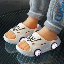 Slipper Kids Luminous Slippers Summer Indoor Cartoon Car Girls Shoes Soft Anti-slip Boy Beach Shoes Fashion Outdoor Children LED Slipper T240415