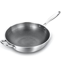 Coated Nonstick Wok304 Stainless Steel Wok Pan Fry Handle Cooking Potskitchen Cookware Pans1757392
