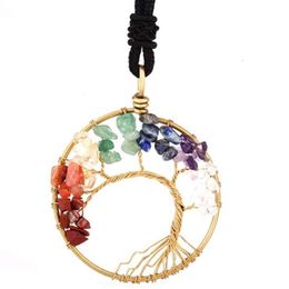 Natural Crystal Handmade Pure Copper Wrapped Crushed Stone Life Curved Tree Necklace N45