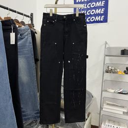 2024ss Washed Jeans Men Women Black Casual Denim Pants Real Photos