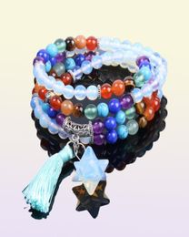 CSJA Reiki Multilayer 7 Chakra 108 Mala Bead Bracelet for Men Women Opal Star Pendant Rainbow Meditation Healing Tassel Bangle Je1696495