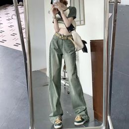 Women's Jeans Y2K American-Style Retro Green Wide-Leg Spring High Waist Loose And Slimming Straight Tall Lengthened Mop Pants