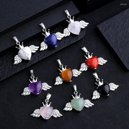Pendant Necklaces 10pcs Natural Stone Heart Wing For Women Rose Quartz Amethyst Tiger Eye Charms Jewelry Making Wholesale