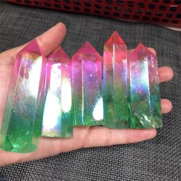 Decorative Figurines Aura Pink And Green Tower Healing Crystal Natural Clear Room Decor Crystals Point Wand Home Decoration Ornaments Ore Gi