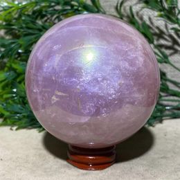 Decorative Figurines Natural Crystal Rose Quartz Aura Sphere Gemstones Minerals Wicca Spiritual Reiki Ornaments Home Decoration Stand