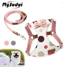 Dog Collars Cute Bow Harness And Leash Set Adjustable Soft Puppy Vest Step In Luxury Rope Traction For Cat Walking Accessories