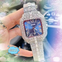 Iced Out Hip Hop full diamonds dial ring watches 40mm luxury fashion men shiny starry square roman tank clock good looking cool quartz battery wristwatch Gifts