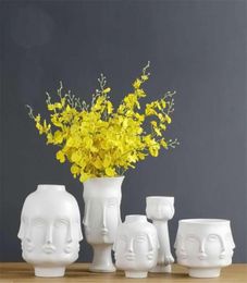 Nordic Minimalist Ceramic Abstract Vase White Human Face Vases Display Room Decorative Figure Head Shape Vase Flower Ornament3266508