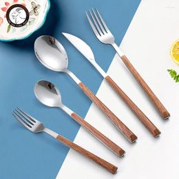 Coffee Scoops Imitation Wood Grain Stainless Steel Tableware Western Steak Knife Fork Spoon Set Korean
