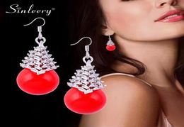 SINLEERY Lovely Red Ball Drop Earrings Yellow Gold Silver Color Acrylic White Pearl Crystal Earrings For Women Jewelry ES147 SSP18575893