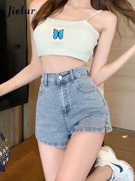 Jielur White Jean Shorts Women Summer High Waisted Solid Short Jeans Ladies Korean Elastic Waist Denim 240415