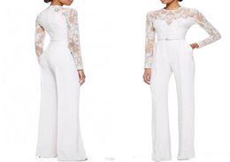 Elegant Jumpsuit Evening Gowns Lace Prom Dresses Long Sleeve Pant Suits Lace Mother of the Bride Formal Evening Party Dresses7050172