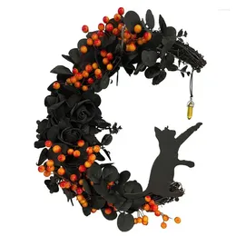 Decorative Flowers Halloween Wreaths For Front Door Portable Moon Shaped Wreath Welcome Sign Home Indoor Wall Decore Party Prop