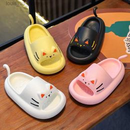 Slipper Aged 4-10 Summer Cute Cartoon Cat Children Slippers Non-slip Lithe Soft Slides Sandals For Boys Girl Home Flip Flops Kids Shoes T240415