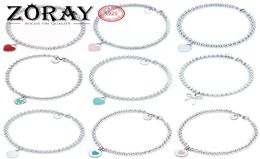 925 sterling silver round beads love ladies highend bracelet blue heart bracelet with original logo wholesale1820928
