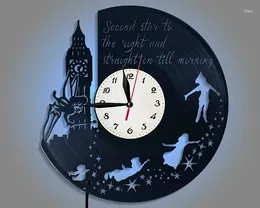 Wall Clocks LED Creative Flying Man Black Glue Record Clock Home Decoration Silent Bedroom Remote Control Night Light