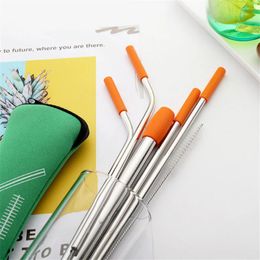 Drinking Straws Household Stainless Steel Straw Bar Drink Tool Set 18/8 Food Grade Portable Reusable Silicone Head Accessories