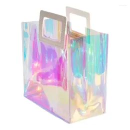 Storage Bags Holographic Tote Bag Waterproof Colorful Shopping Clear Reusable Birthday Gift PVC For Women Girl Christmas