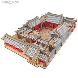 3D Puzzles Siheyuan 3D Wooden Puzzle Chinese Beijing Courtyard House Building Model DIY Wood Jigsaw Educational Toys For Children Kids Gift Y240415