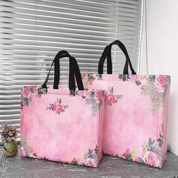Gift Wrap 25pcs Non-woven Fabric Handbag Pink Film Covering Waterproof Durable Clothing Portable Shopping Bags Transverse Packing Bag