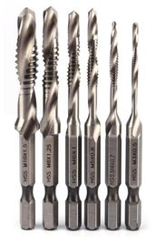 Selling 6PSC HSS High Speed Steel Drill Bits Set 14quot Hex Shank Metric Screw Thread Tap Taper Drill Bit M3 M4 M5 M61700491