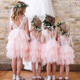 Girl's Dresses Girls Pink Summer Dress Sequined Evening Party Princess Velvet Tutu Gown Baby Birthday Prom Clothes 2-6Y Toddler Girl Dresses T240415