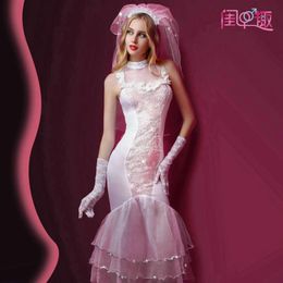 Sexig vit brudklänning Stage Wedding Dress Role Spelar Uniform Temptation 6037